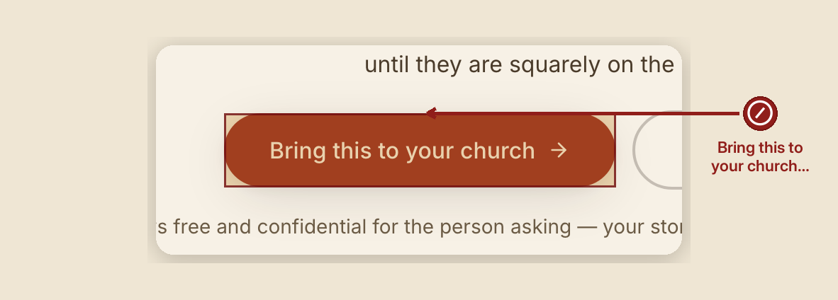 Screenshot of the getting started screen at /, illustrating “What NOT to do”, with a highlighted region and numbered callouts: 1. DON'T — Bring this to your church.